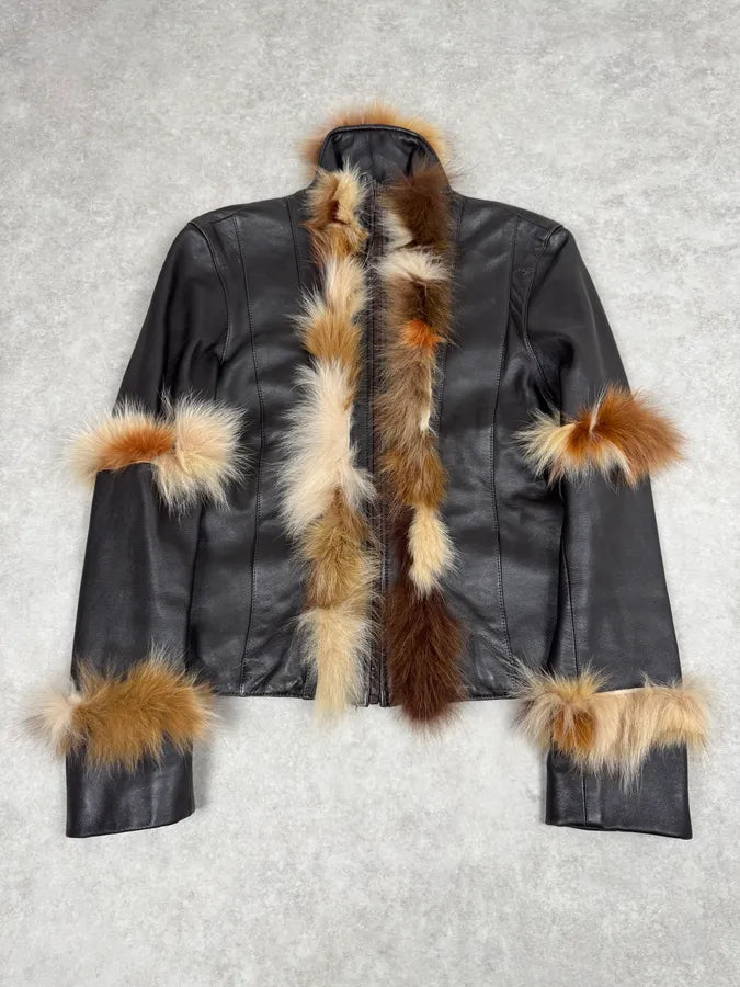 2000s Jitrois Black Leather Fur Embellishment Jacket SXoalAm 0