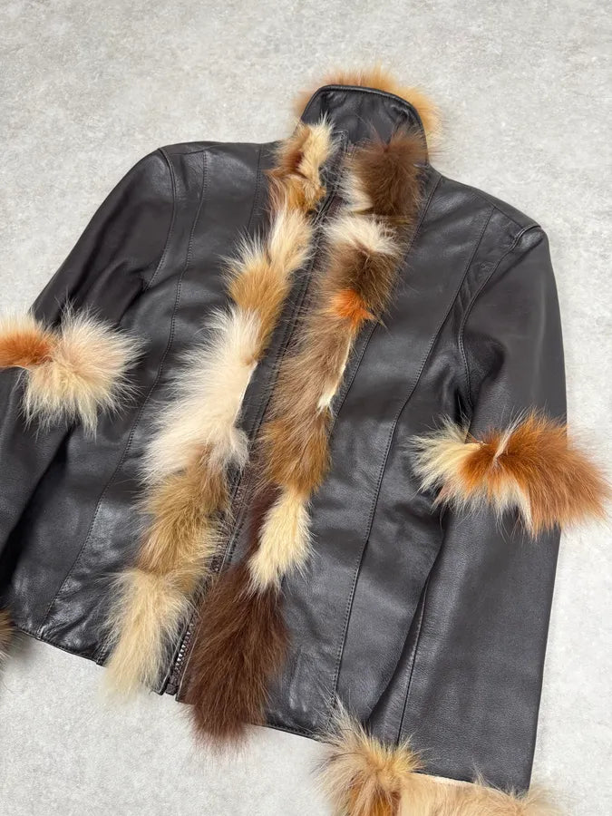2000s Jitrois Black Leather Fur Embellishment Jacket SXoalAm 1
