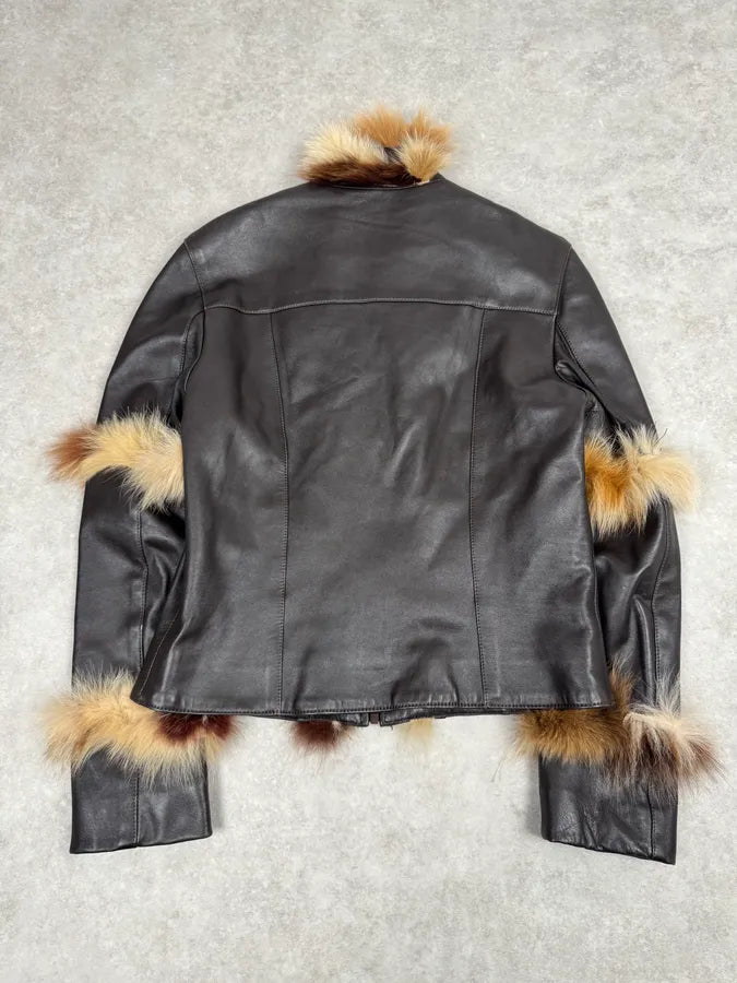 2000s Jitrois Black Leather Fur Embellishment Jacket SXoalAm 2
