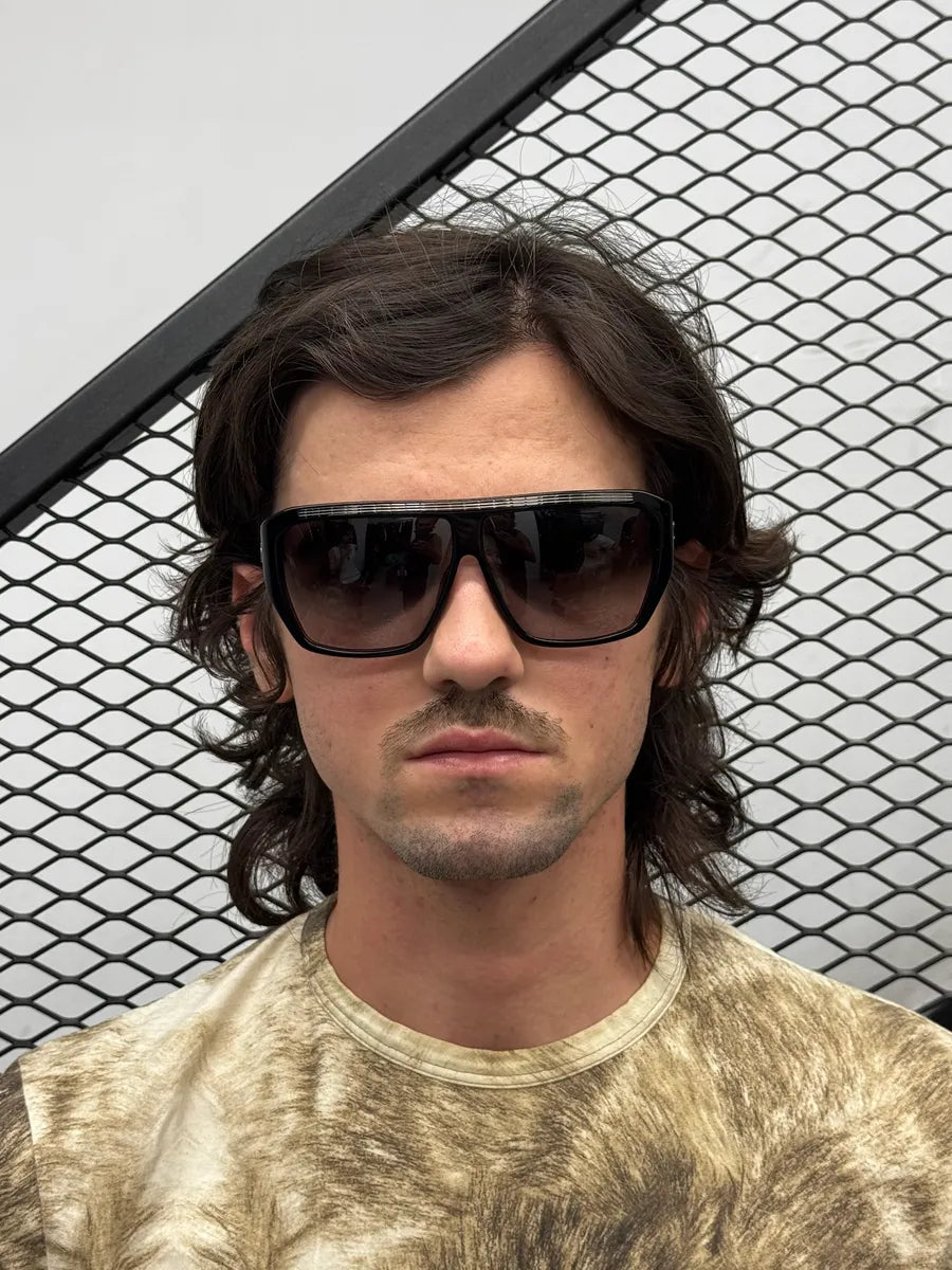 2000s John Galliano Acetate Shield Black Sunglasses awatryJ 0