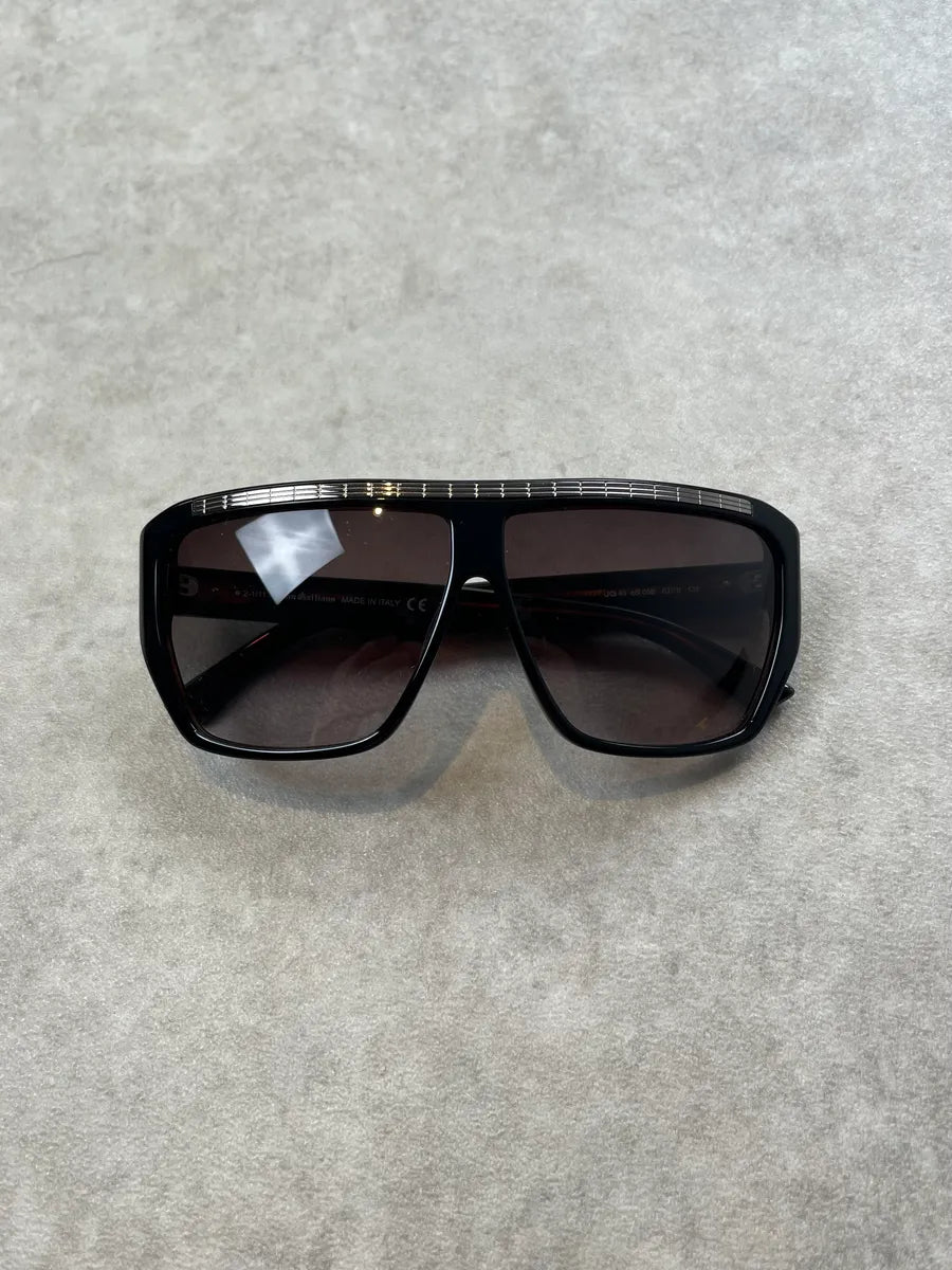2000s John Galliano Acetate Shield Black Sunglasses awatryJ 1