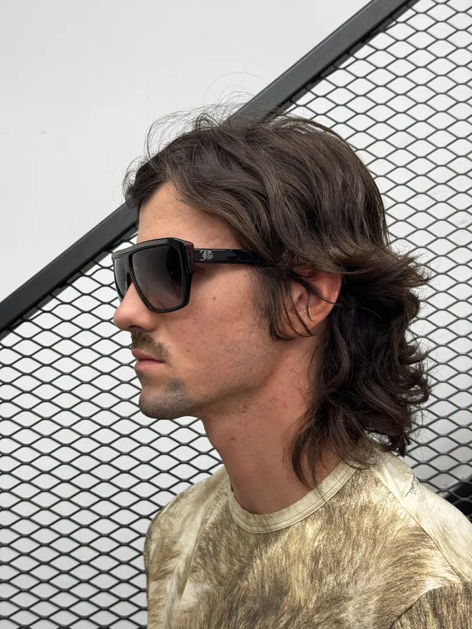 2000s John Galliano Acetate Shield Black Sunglasses awatryJ 2