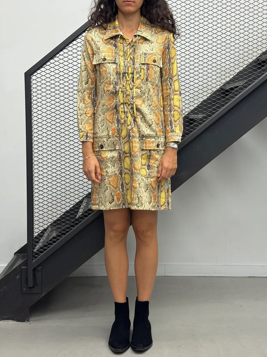 SS2013 John Galliano Beige Python-Print Shirt Dress rJVLByn 1