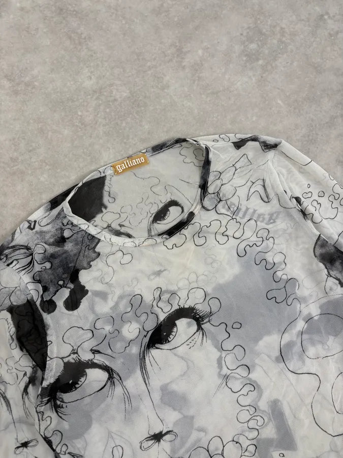 2010s John Galliano Black & White Comic Mesh Longsleeve EZliGsK 4