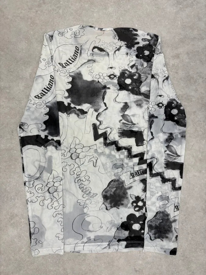2010s John Galliano Black & White Comic Mesh Longsleeve EZliGsK 5