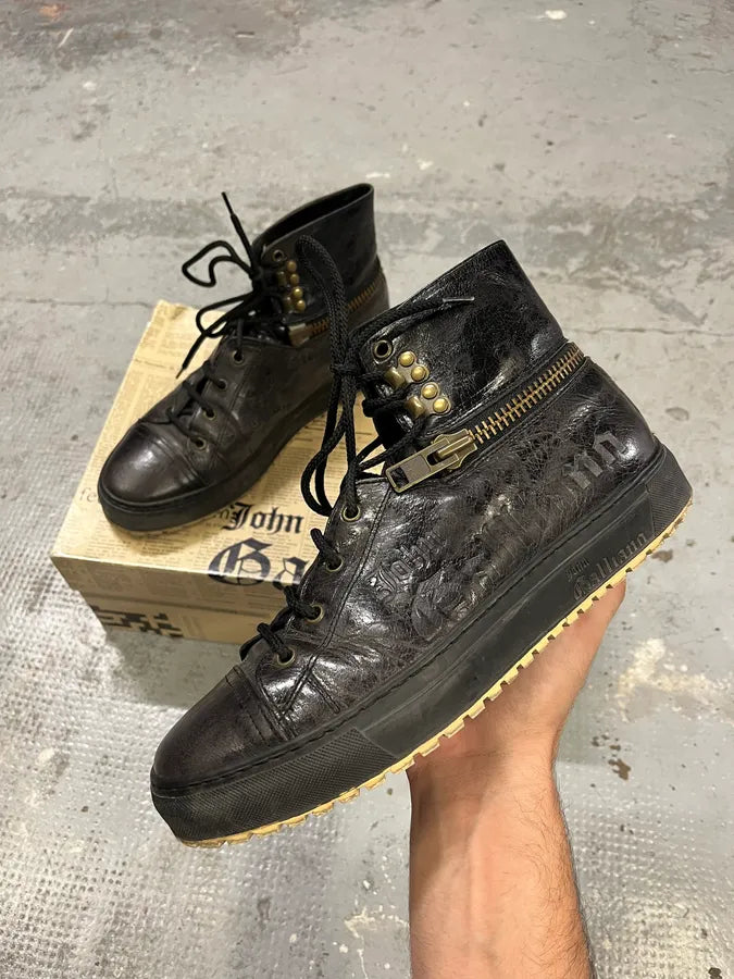 2000s John Galliano Black Eroded Leather High Shoes TieBuNz 0