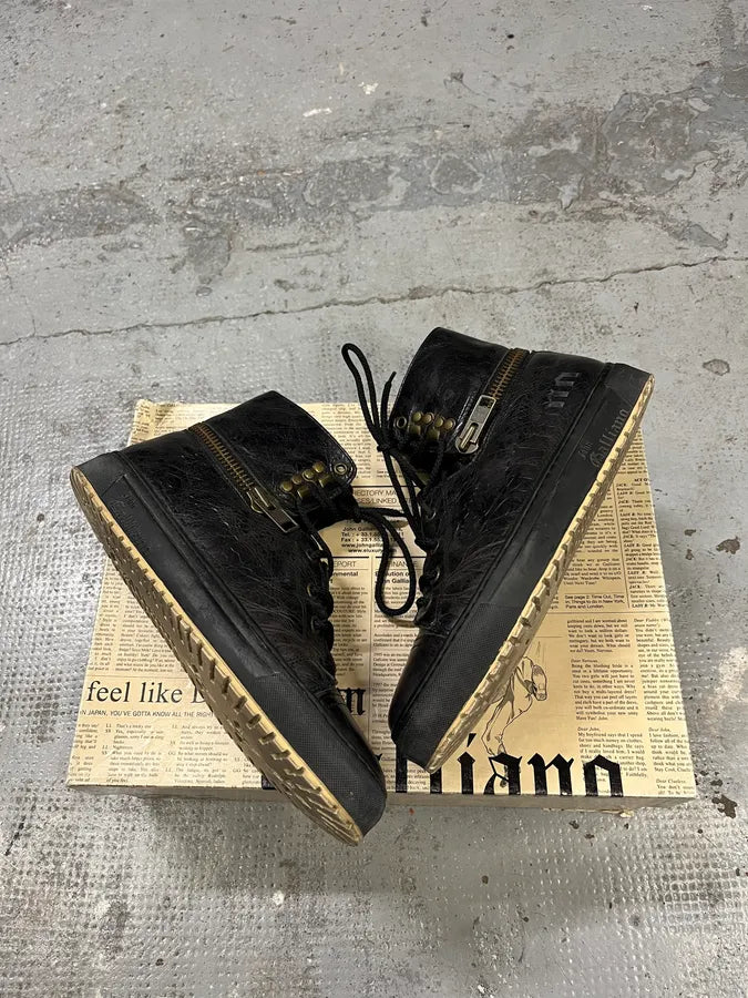2000s John Galliano Black Eroded Leather High Shoes TieBuNz 1
