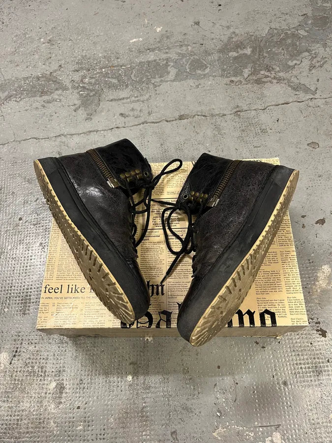 2000s John Galliano Black Eroded Leather High Shoes TieBuNz 2