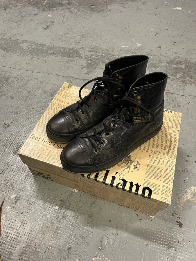2000s John Galliano Black Eroded Leather High Shoes TieBuNz 3