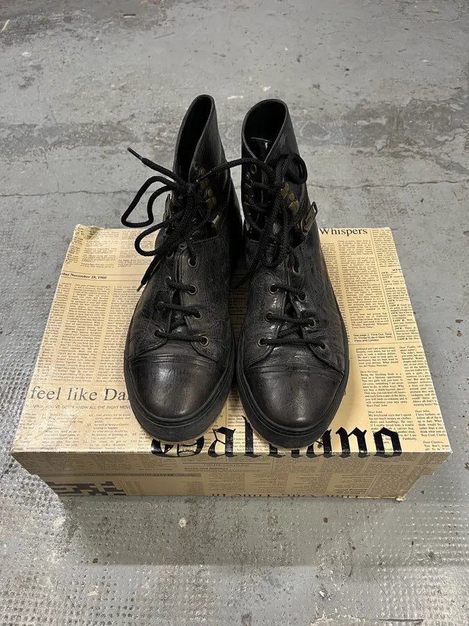 2000s John Galliano Black Eroded Leather High Shoes TieBuNz 4