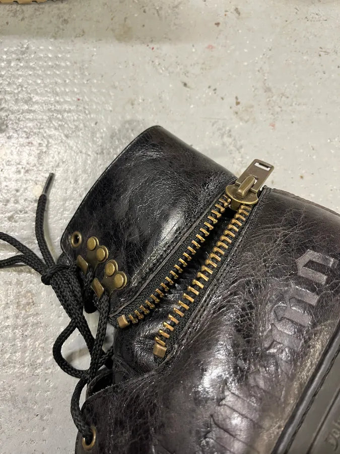 2000s John Galliano Black Eroded Leather High Shoes TieBuNz 5