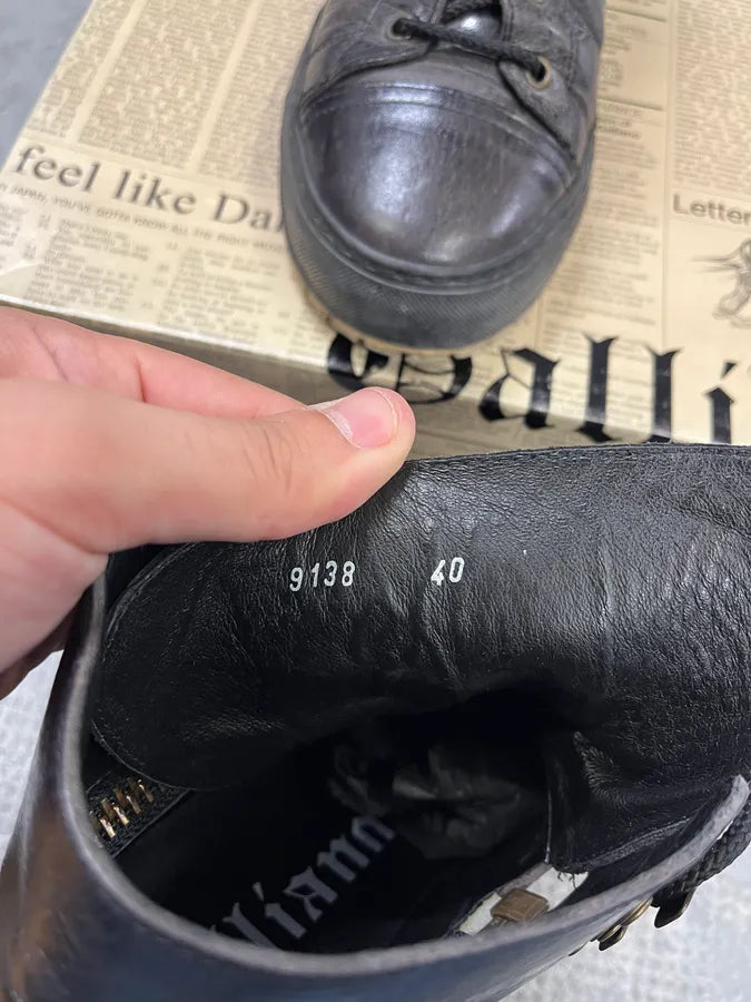 2000s John Galliano Black Eroded Leather High Shoes TieBuNz 7