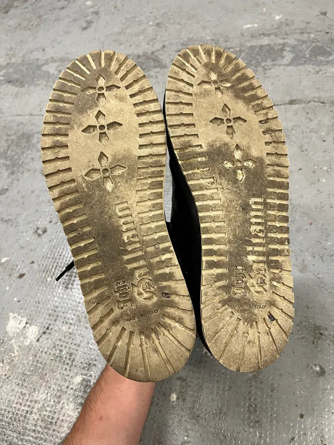 2000s John Galliano Black Eroded Leather High Shoes TieBuNz 8