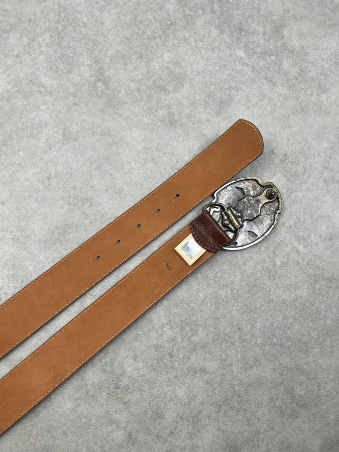 2010s Galliano Brown Leather Metallic Buckle Belt jFTKVWy 4