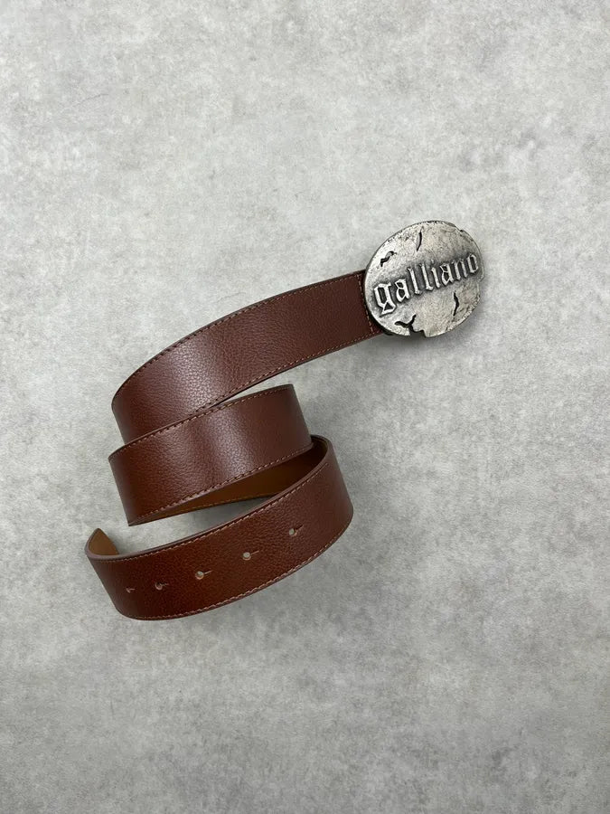 2010s Galliano Brown Leather Metallic Buckle Belt jFTKVWy 1