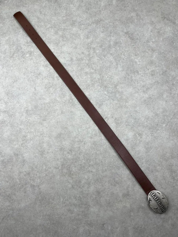 2010s Galliano Brown Leather Metallic Buckle Belt jFTKVWy 8