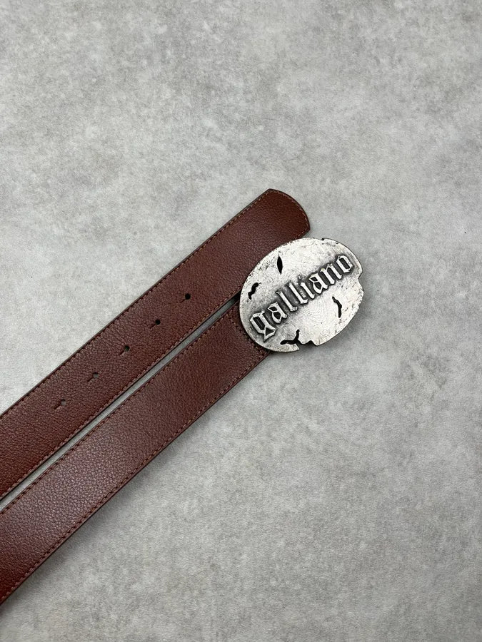 2010s Galliano Brown Leather Metallic Buckle Belt jFTKVWy 2