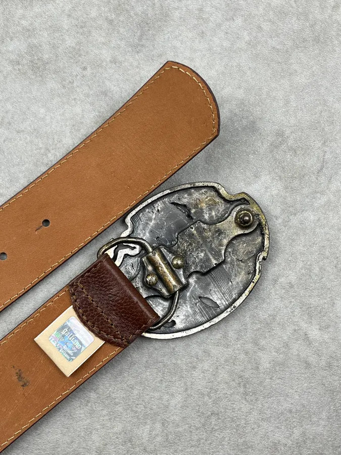 2010s Galliano Brown Leather Metallic Buckle Belt jFTKVWy 5