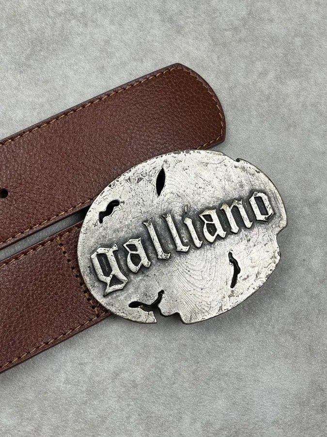 2010s Galliano Brown Leather Metallic Buckle Belt jFTKVWy 3