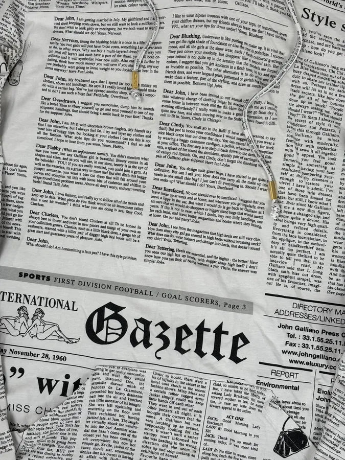 2000s John Galliano Black & White Gazette Newspaper Light Hoodie duAjFwW 6
