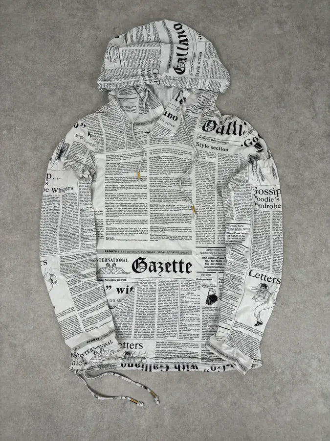 2000s John Galliano Black & White Gazette Newspaper Light Hoodie duAjFwW 0