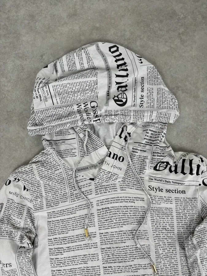 2000s John Galliano Black & White Gazette Newspaper Light Hoodie duAjFwW 3