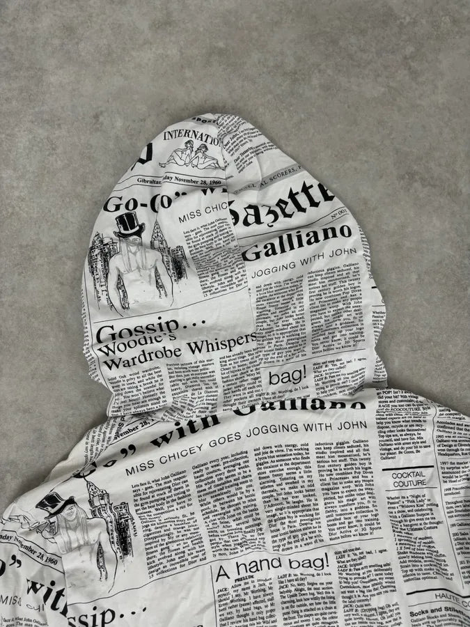 2000s John Galliano Black & White Gazette Newspaper Light Hoodie duAjFwW 5