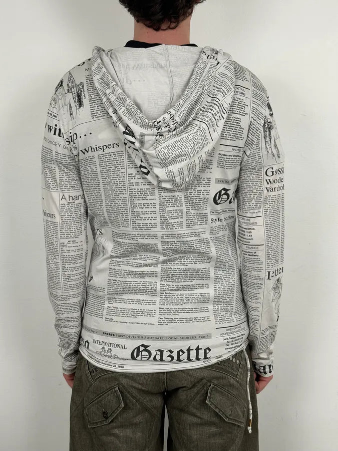 2000s John Galliano Black & White Gazette Newspaper Light Hoodie duAjFwW 2