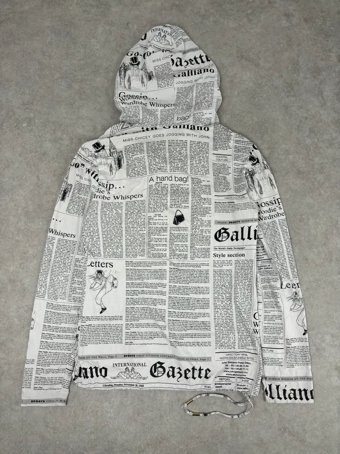 2000s John Galliano Black & White Gazette Newspaper Light Hoodie duAjFwW 4