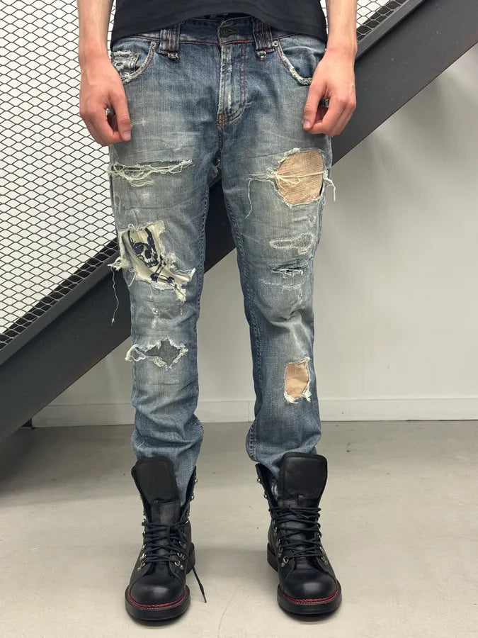 2000s John Galliano Distressed Blue Denim Jeans jWPeOyz 0