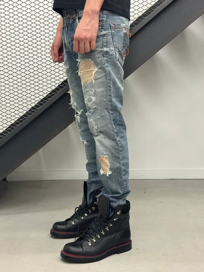 2000s John Galliano Distressed Blue Denim Jeans jWPeOyz 1