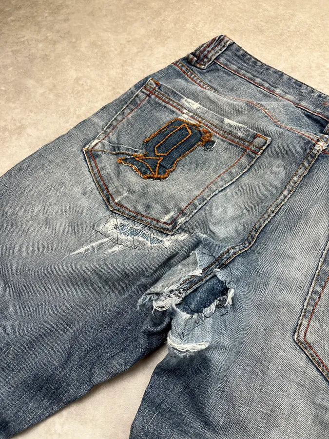 2000s John Galliano Distressed Blue Denim Jeans jWPeOyz 10