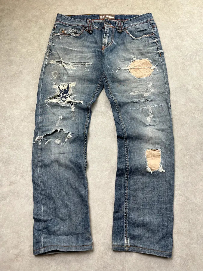 2000s John Galliano Distressed Blue Denim Jeans jWPeOyz 3