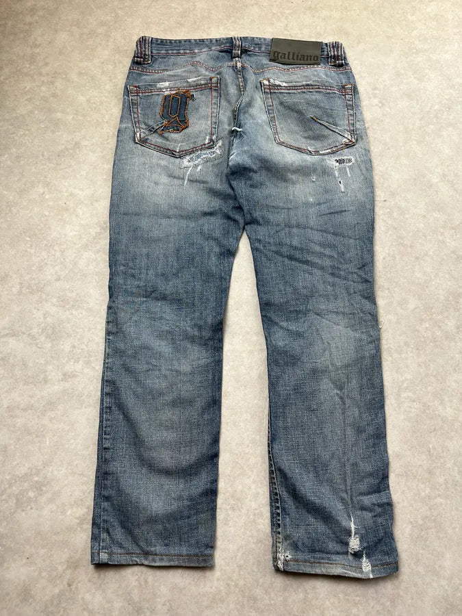 2000s John Galliano Distressed Blue Denim Jeans jWPeOyz 4