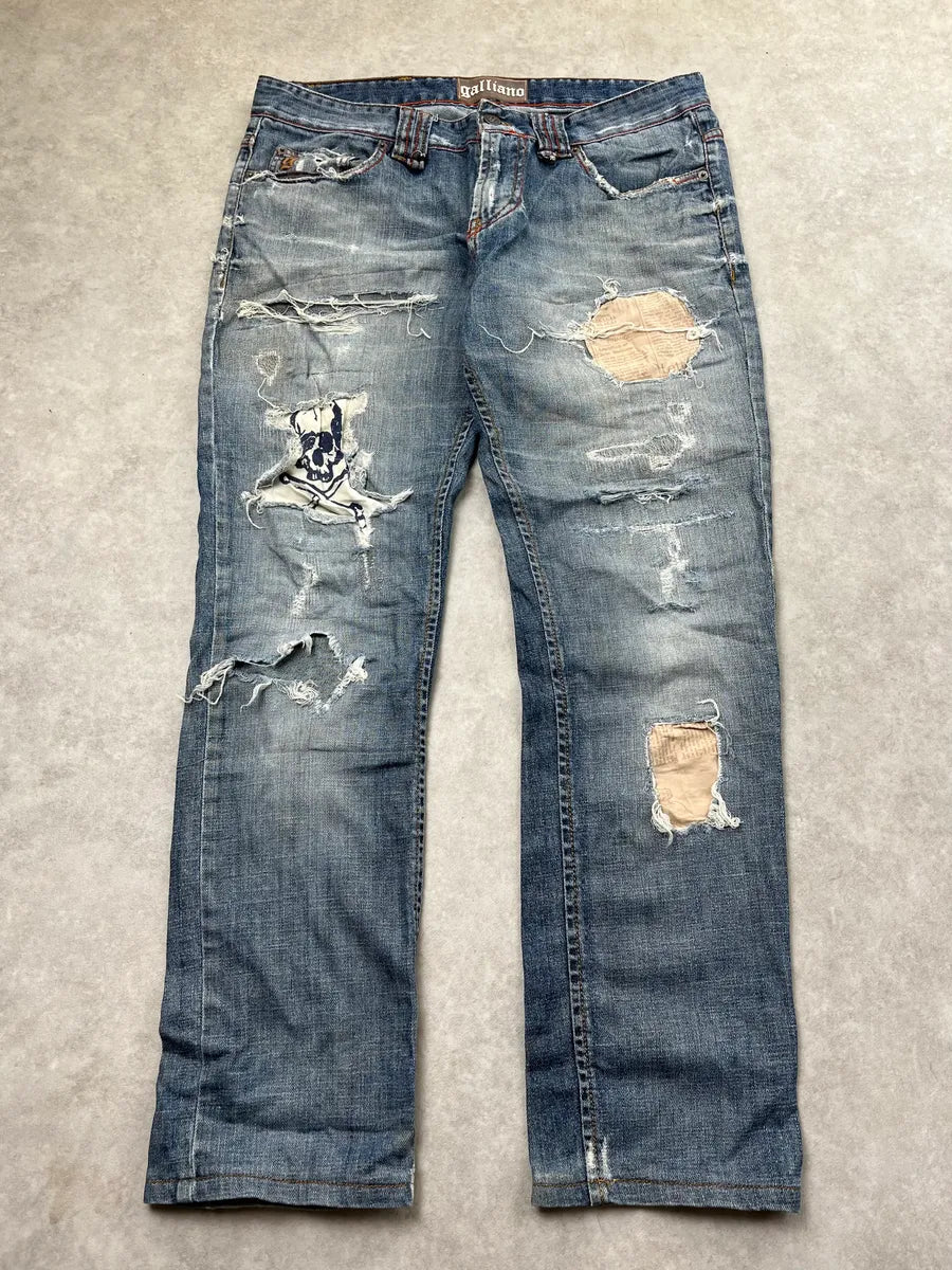 2000s John Galliano Distressed Blue Denim Jeans jWPeOyz 5