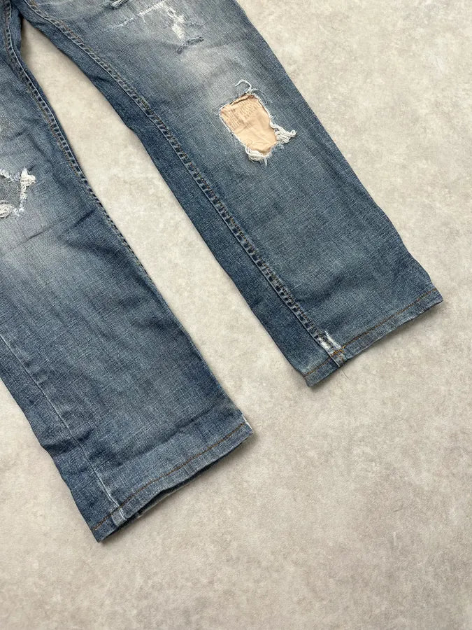 2000s John Galliano Distressed Blue Denim Jeans jWPeOyz 7