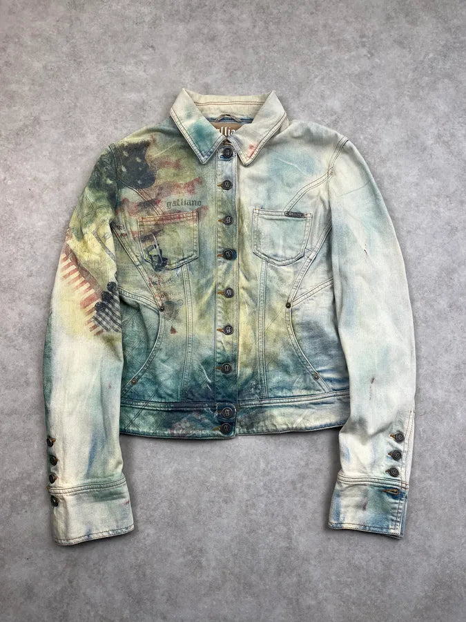 2000s John Galliano Faded Aquarel Stars & Stripes Vision Jacket xPYyFQc 0