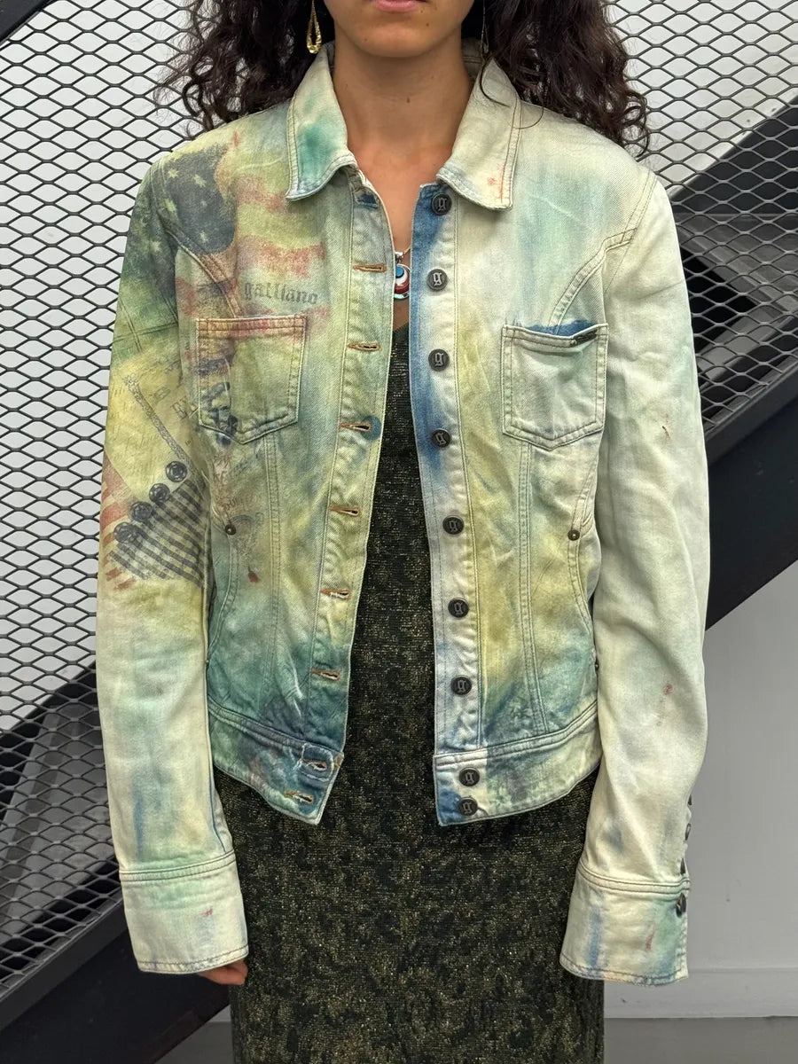 2000s John Galliano Faded Aquarel Stars & Stripes Vision Jacket xPYyFQc 1