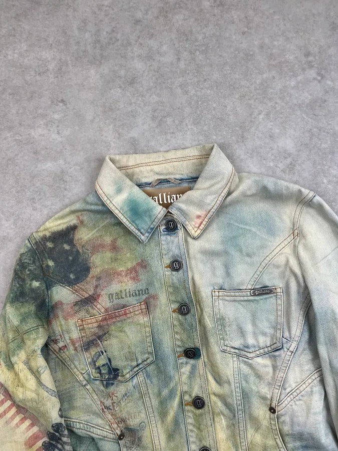 2000s John Galliano Faded Aquarel Stars & Stripes Vision Jacket xPYyFQc 3