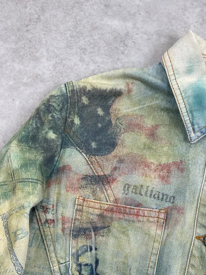 2000s John Galliano Faded Aquarel Stars & Stripes Vision Jacket xPYyFQc 9