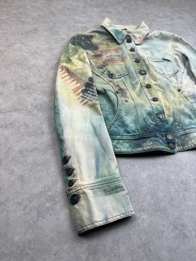 2000s John Galliano Faded Aquarel Stars & Stripes Vision Denim Jacket xPYyFQc 5