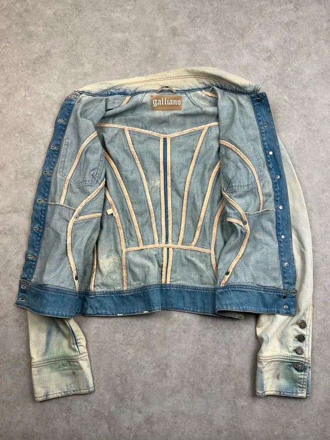 2000s John Galliano Faded Aquarel Stars & Stripes Vision Denim Jacket xPYyFQc 8