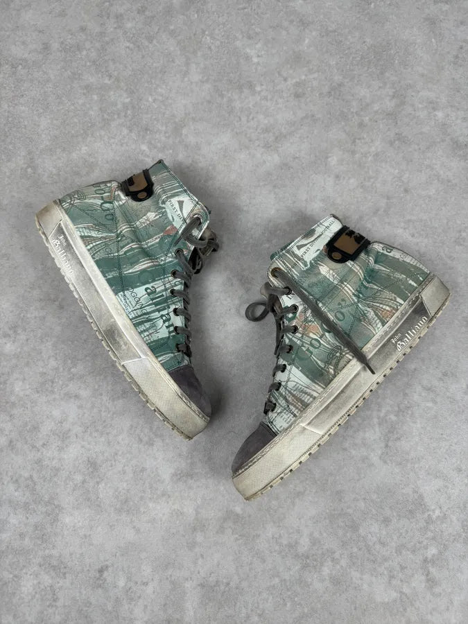 2000s John Galliano Mint Newspaper Print High-Top Sneakers PFfzyLX 6