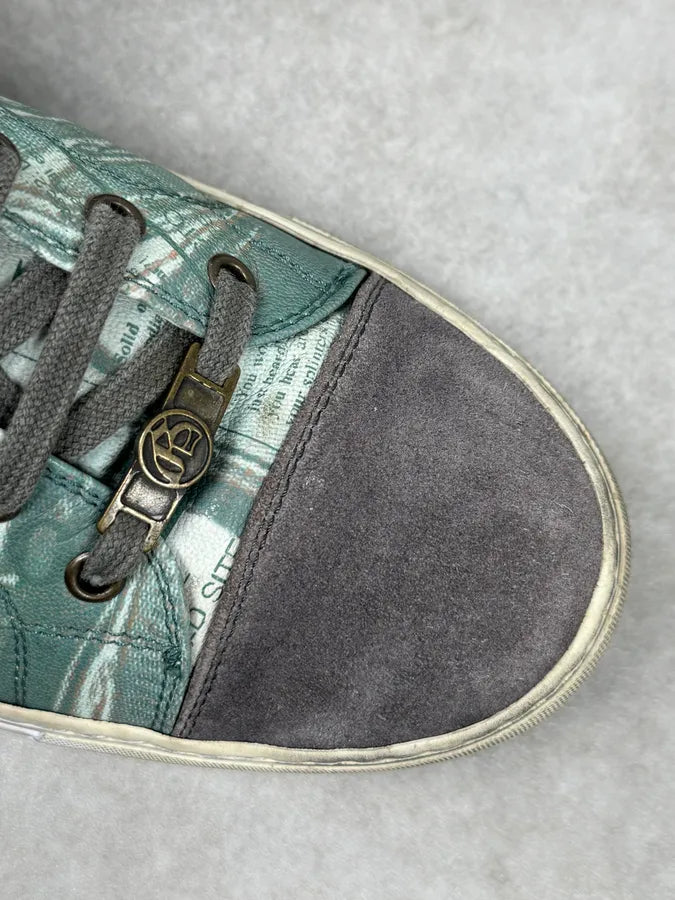 2000s John Galliano Mint Newspaper Print High-Top Sneakers PFfzyLX 9