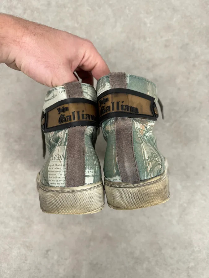 2000s John Galliano Mint Newspaper Print High-Top Sneakers PFfzyLX 8