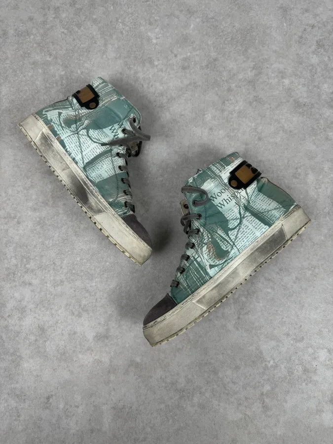 2000s John Galliano Mint Newspaper Print High-Top Sneakers PFfzyLX 4