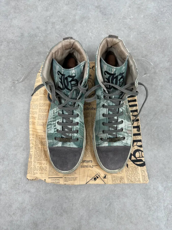 2000s John Galliano Mint Newspaper Print High-Top Sneakers PFfzyLX 3