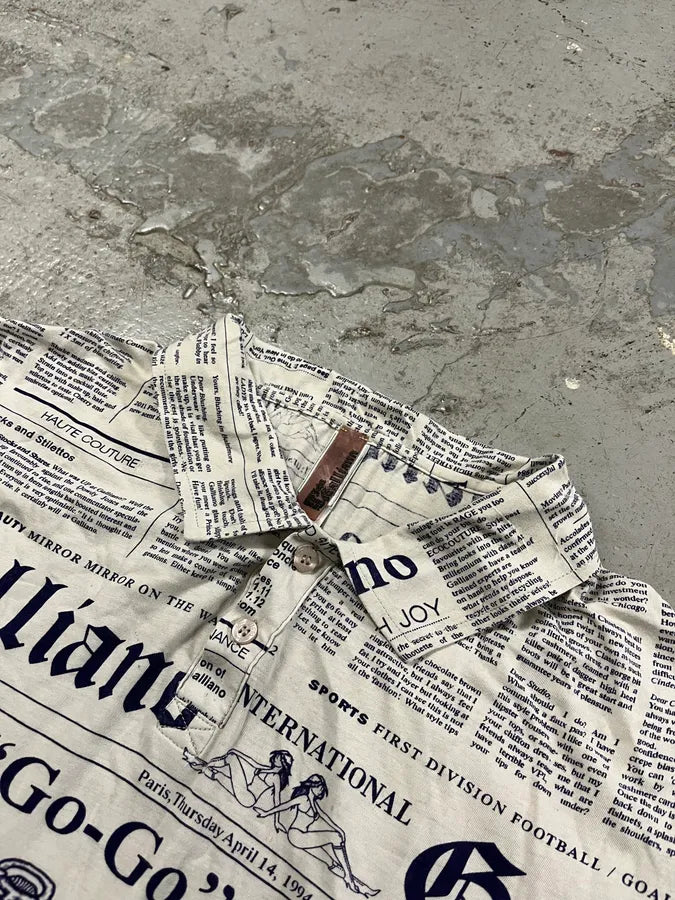 2000s John Galliano Newspaper White Polo zTokdDD 3