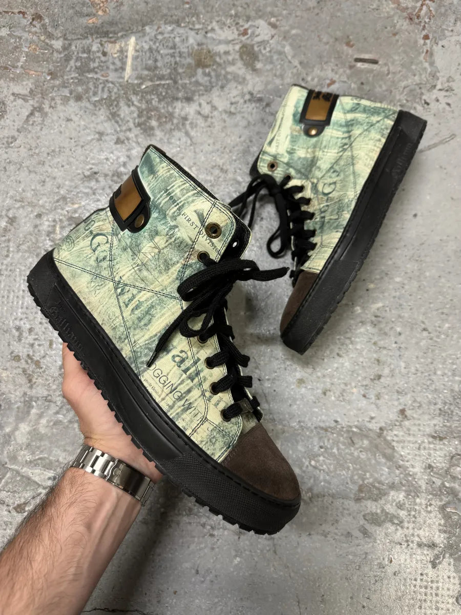 2000s John Galliano Newspapers Blue High Top Sneakers ixjLIdL 0