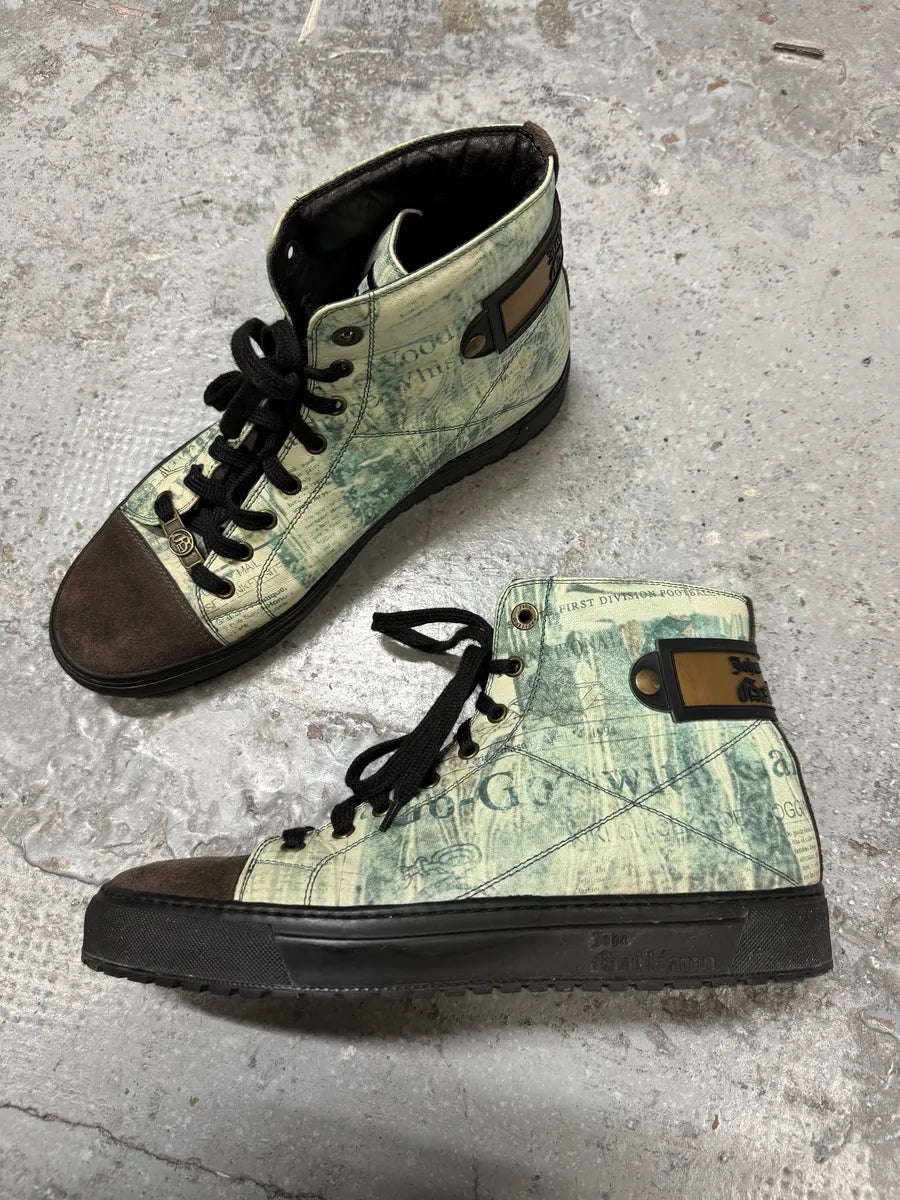 2000s John Galliano Newspapers Blue High Top Sneakers ixjLIdL 4
